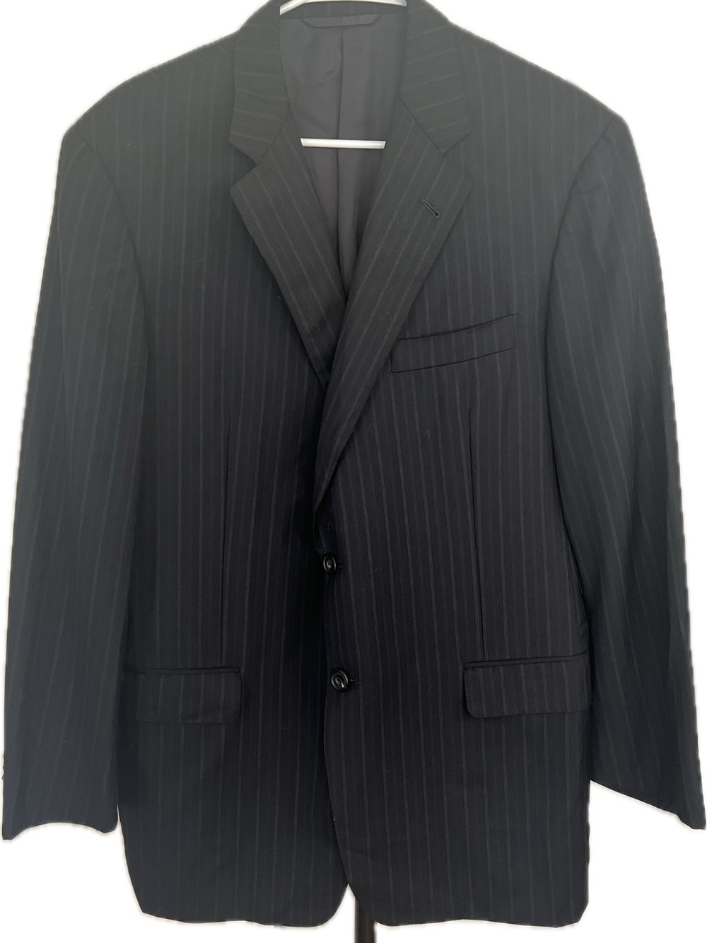 Burberry Black Pinstripe Wool Suit Jacket